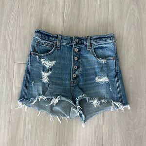 Abercrombie & Fitch Blue Jean Shorts Distressed High-Waisted